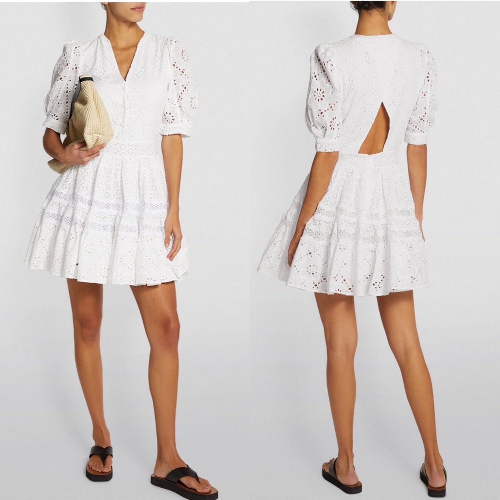 Maje White Eyelet Cotton Mini Dress